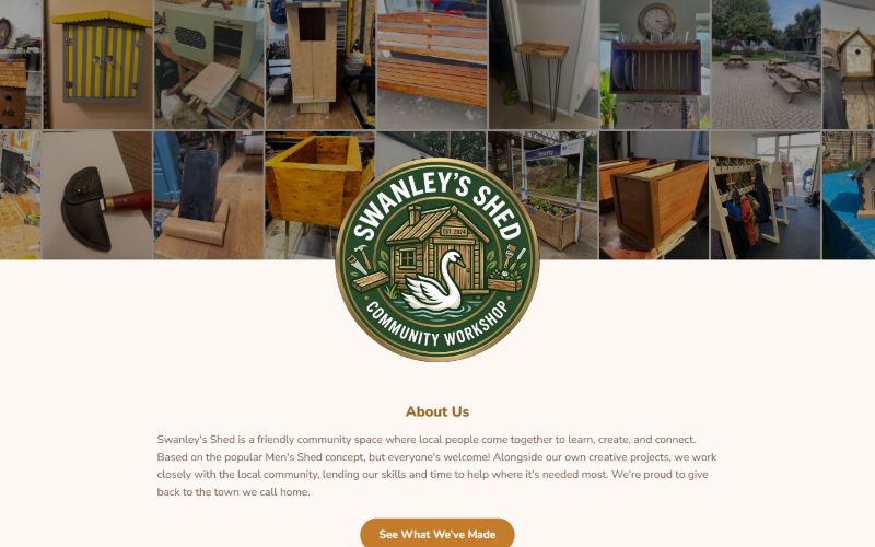 Screenshot of the Swanley's Shed website